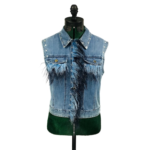 Ruffle Feathers Denim Vest - image 1