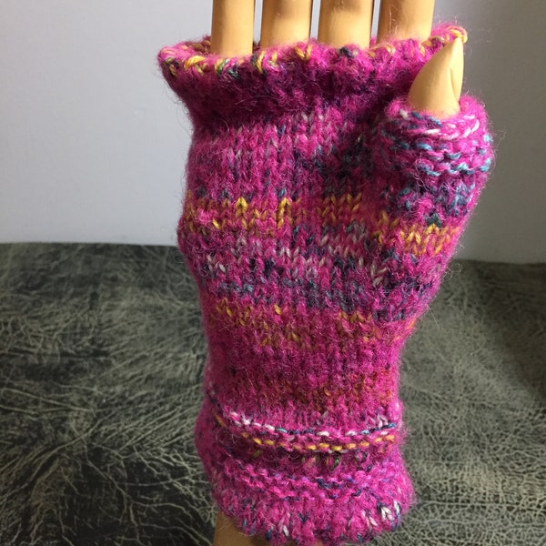 Luxury Hand Knit Fingerless Mitts, Adult/Teen Size 7" L Overall  8-9" Wide, Alpaca, Merino Wool, Silk Fibers, Ultra Warm/Soft, Fast Shipping