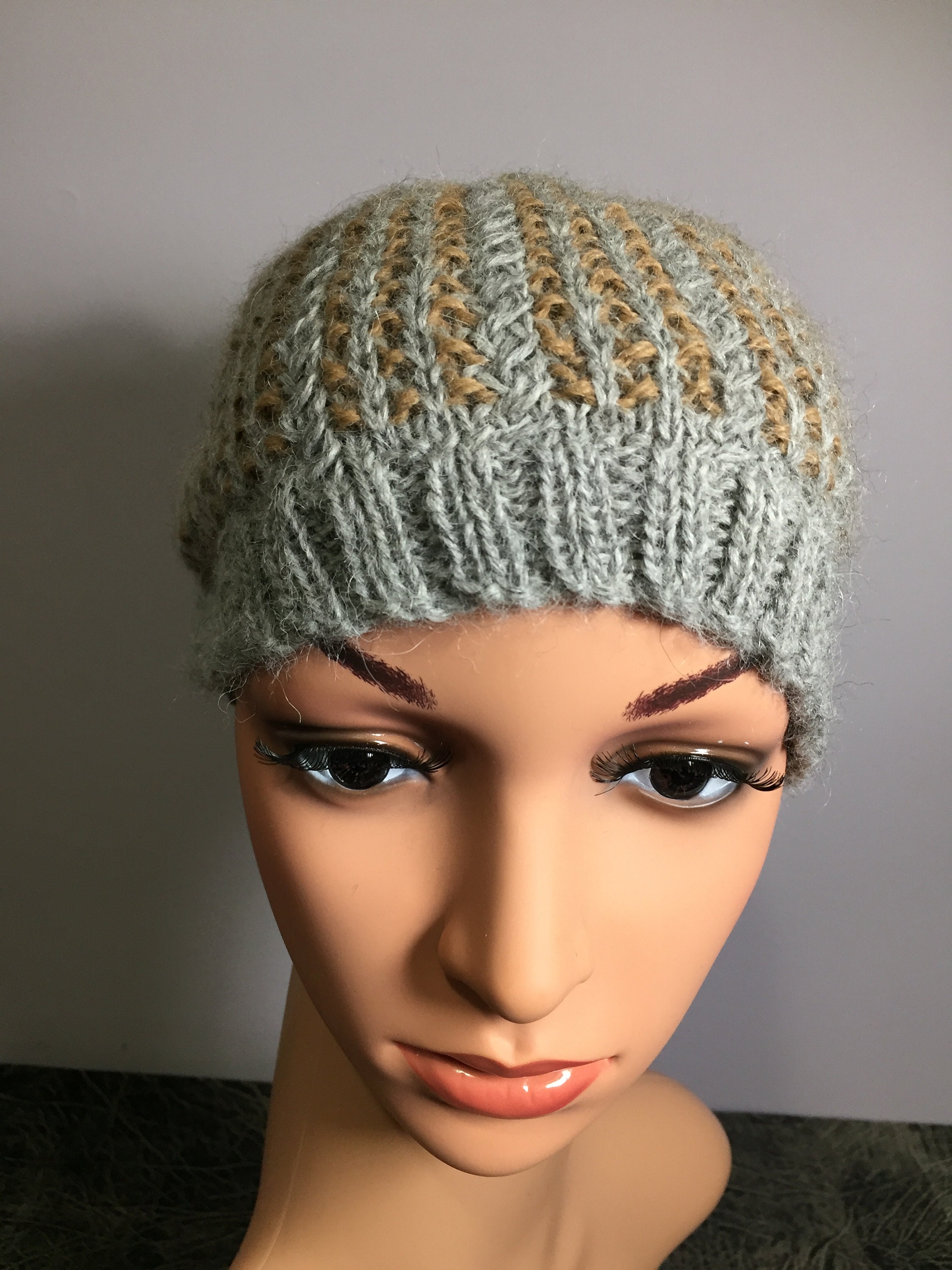 YUKI - Alpaca Double Layered Hand-Knit Ribbed Hat in Light Grey