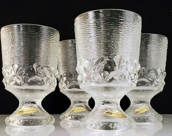 Vintage Crystal Goblets Clear Textured Society Crystal Japan Footed Glasses Barware Raised Band Petite Small Original Tags New Old Stock - 4