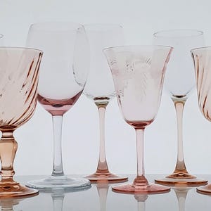 PINK Wine Glasses Goblets Stemware Collection Crystal Stemware Rose Blush Swanky Swigs Wedding Gift Barware Curated Coordinating Set of 6