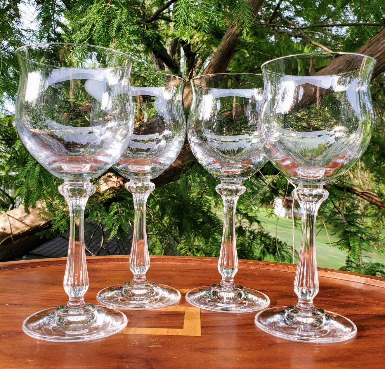 4 Etched Vintage Wine Stem Glasses - Ruby Lane
