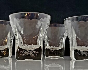 On The Rocks Glasses Mid Century Barware Vintage Modern Libbey St. Regis Crystal Textured Square Bottom Clear Old Fashioned Whiskey Glasses