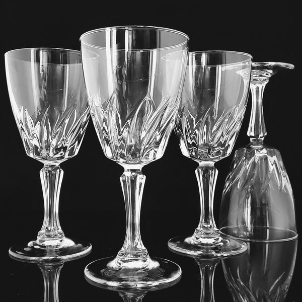 Vintage Crystal Goblets Flamenco Swirl Bowl Cristal D'Arques Durand France Vintage French Crystal Multi-Sided Stem 1990's Stemware Barware
