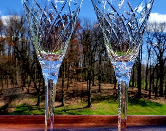 Seneca Gothic Water Goblets Stemware Cut Crystal Tall Elegant 1930s Blown Glass Dot Criss Cross Barware Blown Glass Cut Stem Fine Crystal -2