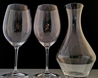 Riedel Wine Glasses and Decanter Large Tall Crystal Lead-Free Hand Blown High-Quality Crystal Stemware Barware - Set of 3