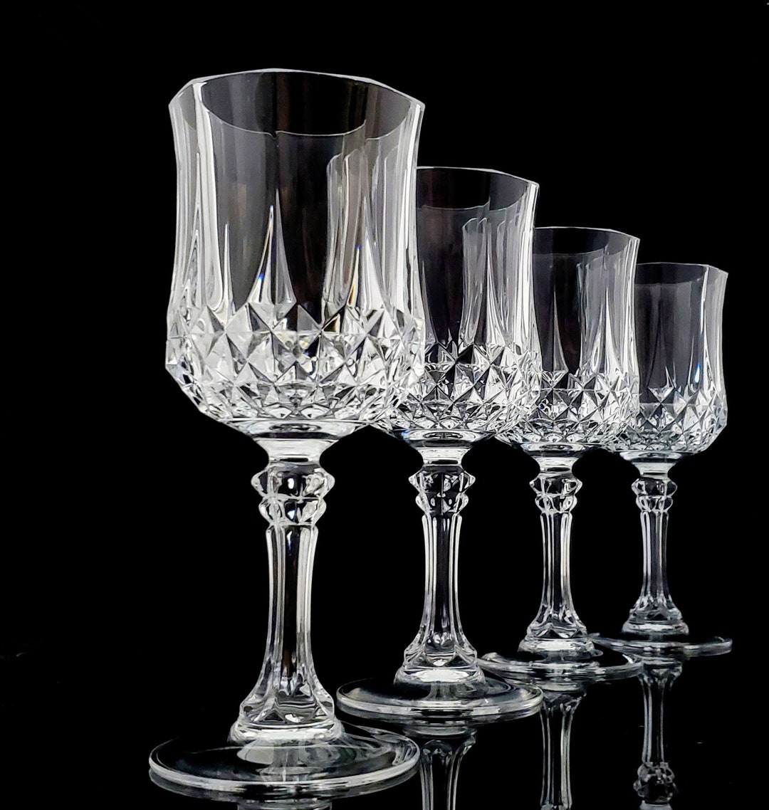 Vintage Goblets Longchamp Diamond Cut Crystal Tall Water Goblets