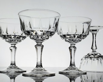 Vintage Liquor Cocktail Glasses Cut Crystal Cristal D'Arques Durand St. Germain France French Cut Crystal Multi-Sided Stem Blown Glass - 4