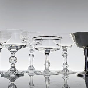Vintage Champagne Coupe Collection Cut Etch Crystal Stemware Champagne Glasses Toasting Wedding Barware Curated Coordinating Set of 6