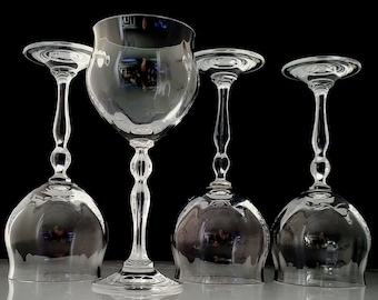 Mikasa Wine Glasses Vintage Crystal Stemware Optic Bowl Bulbous Stem with Ridges Elegant Blown Glass 1990s Vintage Barware - Set of 4