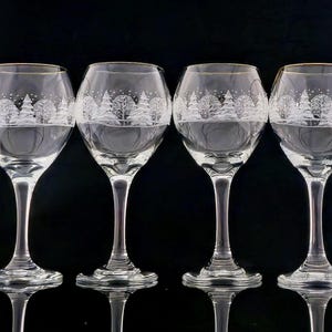 Vintage Winter Goblets Arby&#39;s Winter Wonderland Promo Gold Rim 1980s Pines by Lynn China Collector&#39;s Promotional Glasses 7 3/4&quot; 12 oz - 4