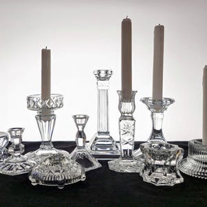 Vintage Crystal Candlestick Collection Curated Candle Holders Set Table Decor Taper Candle Holders Wedding BOHO Cottage Farmhouse Decor -10
