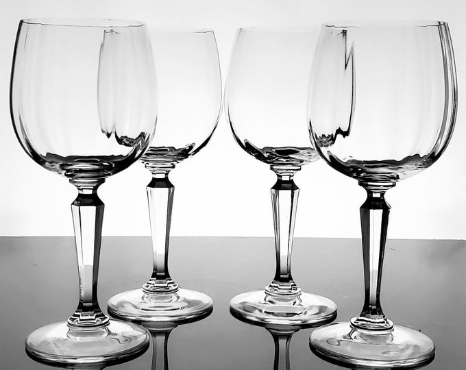 Crystal Goblets Rib Optic Balloon Bowl Vintage Blown Glass Large Tall Wine Glasses Clear Multi