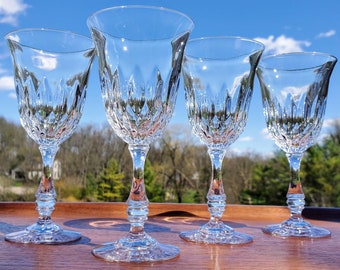 Fostoria Kimberly Wine Glasses Vintage Cut Crystal 24% Lead Crystal Stemware Heavy 1970s Barware Flared Rim  Ornate Stem and Bowl - Set of 4