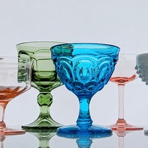 Vintage Champagne Coupes Collection Multi-Color Crystal Stemware Champagne Toasting Glasses Wedding Gift Barware Curated Mismatched Set of 6