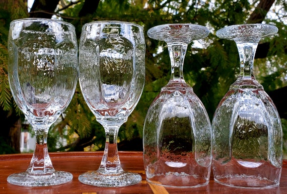 Vintage Wine Glasses Goblets Chivalry Clear Crystal Textured 