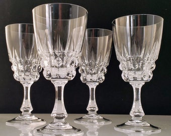 Cut Crystal Goblets Vintage Pompadour Cristal D'Arques Durand 1990's Stemware Barware Vertical Horizontal Cut Stem France - 6 3/4" - 4