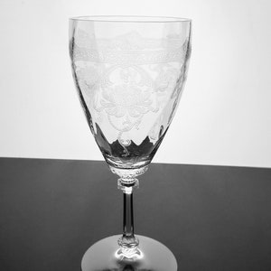 Heisey Empress Clear Goblet 1930&#39;s Etch Floral Pattern Ornate Detailed Stem Hard to Find Vintage Tall Goblet 3380/447 7 7/8&quot; Tall