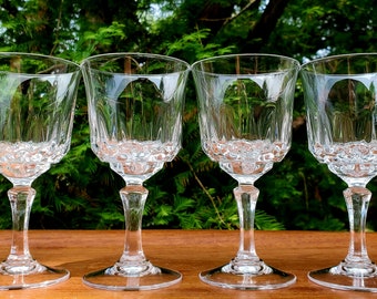 Vintage Wine Glasses Cut Crystal Cristal D'Arques Durand St. Germain France French Multi-Sided Stem Blown Glass Discontinued 5 3/8" - 4