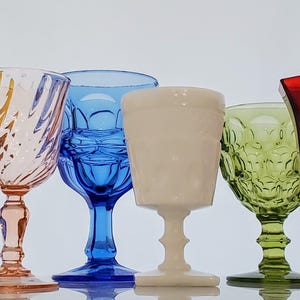 Vintage Wine Glasses Goblets Collection Multi-Color Crystal Stemware Colorful Swanky Swigs Wedding Gift Barware Curated Coordinating -6 PC