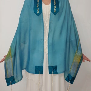 Teal Dream Sari Tallit with Tallit Bag and Matching Kippah