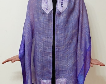 Periwinkle Translucent Sari Tallit with Matching Kippah and Tallit Bag