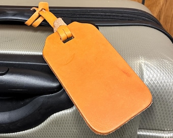 Veg Tan Genuine Cowhide Leather Luggage Tags With Strap