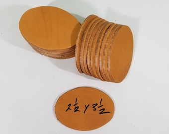 Paquete de 10 de 2 1/2 X 3 1/2 "piel de vaca genuina Veg Tan cuero etiquetas parches en blanco óvalos