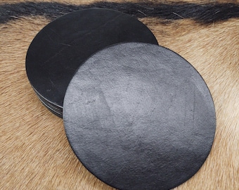 Posavasos troquelados de cuero negro genuino de 4" de diámetro y 8/10 oz. y 4,0 mm a granel para impresoras láser 3D