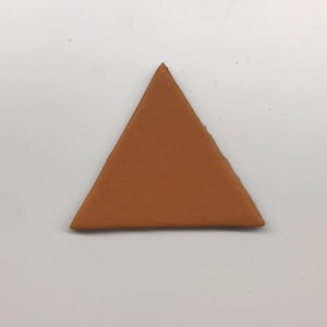 May include: A triangle-shaped piece of leather in a light brown color.