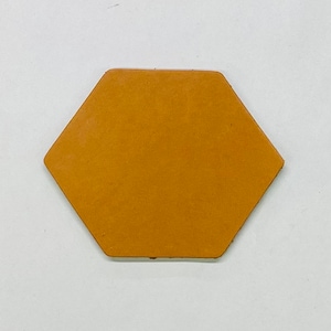 May include: A hexagonal piece of brown leather.