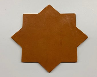 4 posavasos de piel de vaca de 4,5" y 8 puntas con estrella Burt Veg Tan
