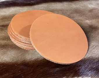 4.75 inch (12.065cm) Veg. Tan Cow Hide Leather Round Circles Coasters 3D Laser Engraving Printer Blanks