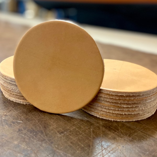 4 inch (10cm) Veg. Tan Cow Hide Leather Round Circles Coasters 3D Laser Engraving Printer Blanks
