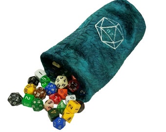 Handmade D20 "Aquatic Peacock" Fabric D&D Embroidered Dice Fantasy Gaming Bag