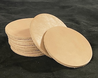 Posavasos troquelados de cuero de vaca curtido vegetal genuino natural de 3" de diámetro, 8/10 oz, 3,2/4,0 mm