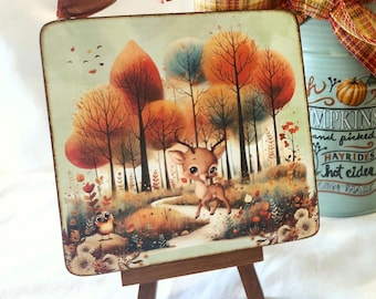 Whimsical FALL DEER Wood Sign, Woodland Animal Mini Art, Thanksgiving Forest Tier Tray Decor, Rustic Autumn Table Accent, Wooden Deer Gift