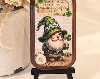 LEPRECHAUN Wood Block Sign, St. Patrick's Day Irish Shelf Sitter, Shamrock Tiered Tray Decor, Mini Wood Sign, Lucky Irish Blessing Plaque