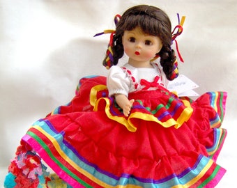 MEXICO Madame Alexander 8" International Doll with Box and Tag - Very Rare, Retired Mexican Doll with Piñata