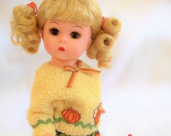 THANKSGIVING WENDY Madame Alexander 8&quot; Doll and Turkey with Box and Tag - Rare, Retired Autumn Fall Doll Set