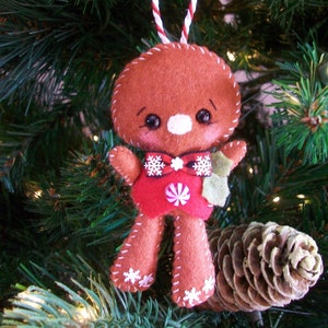 FELT GINGERBREAD ORNAMENT - Handmade Christmas Ornament - Wool Felt Gingerbread Boy Christmas Tree Ornament - Ready to ship