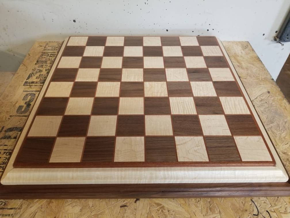 Wood Chess Board - Black Walnut and Curly Maple 2 inch squares