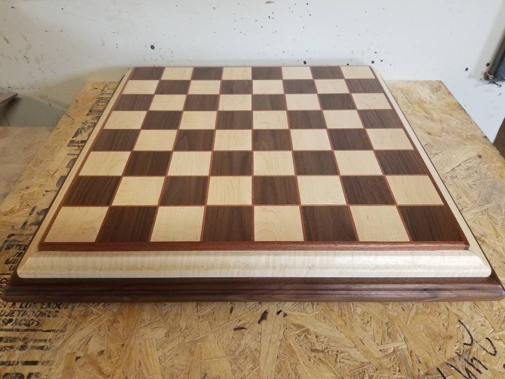 Wood Chess Board - Black Walnut and Curly Maple 2 inch squares