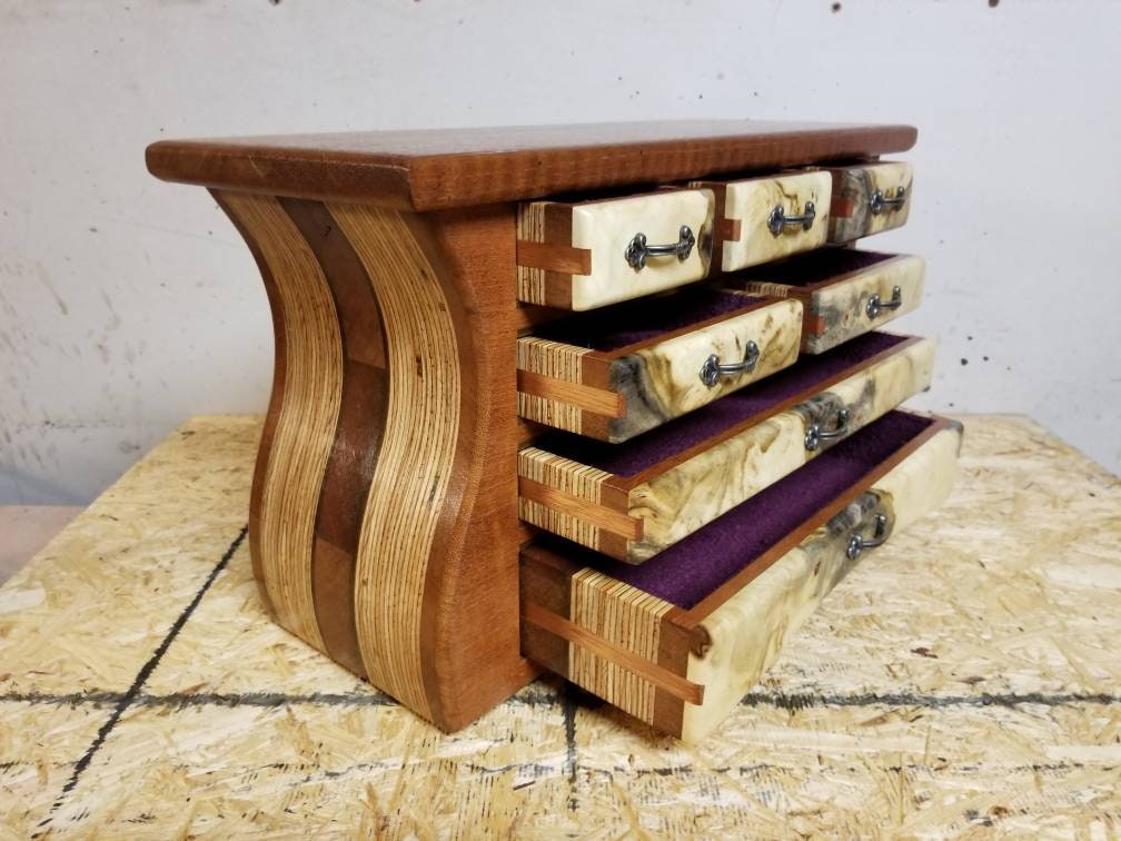 Bandsaw/ jewelry box made from curly mahogany, mahogany,buckeye burl