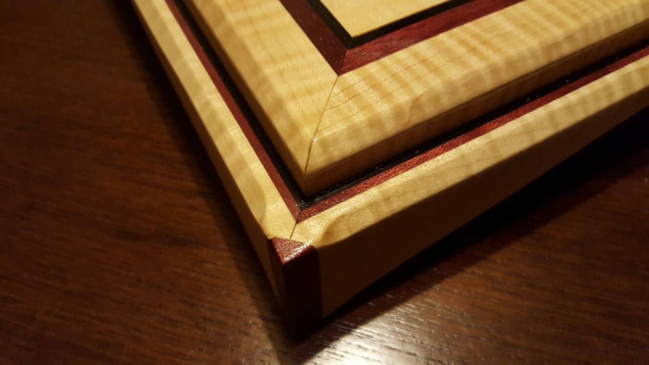 Chessboard Made Of Purple Heart And Tiger Maple With Ebony Inlays