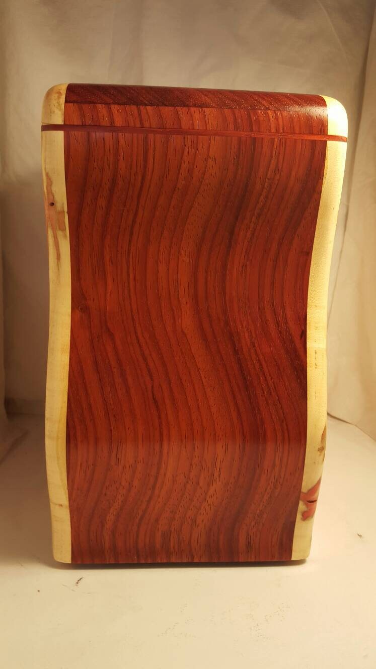 Bandsaw box made from red flame box elder and padauk