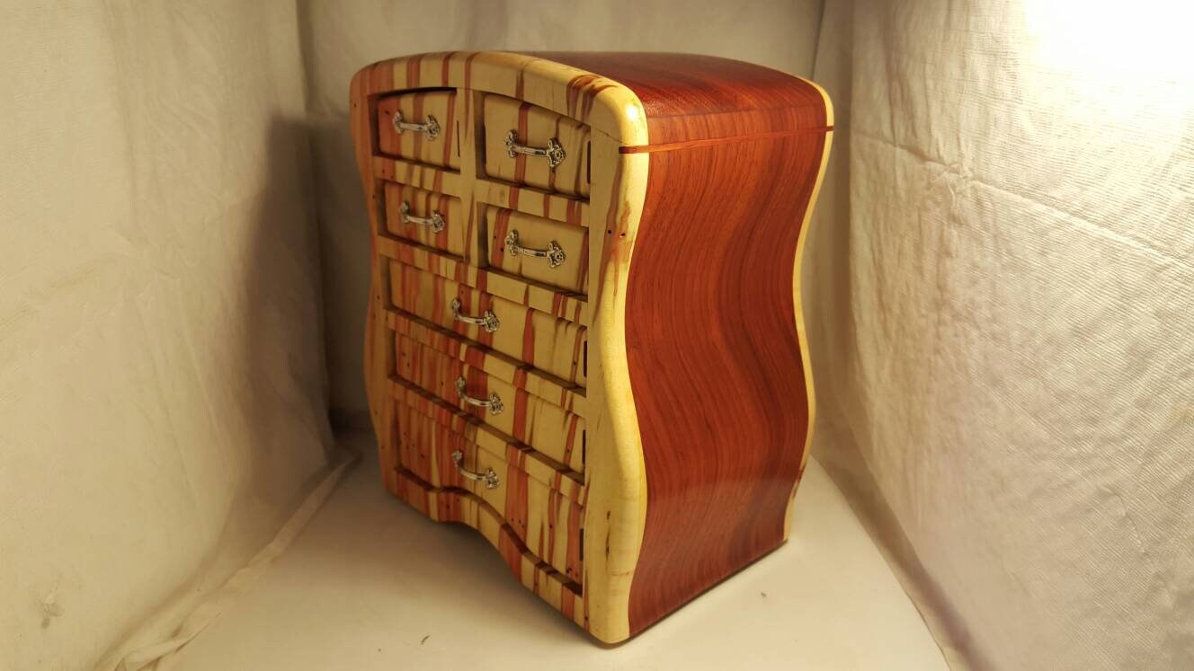Bandsaw box made from red flame box elder and padauk