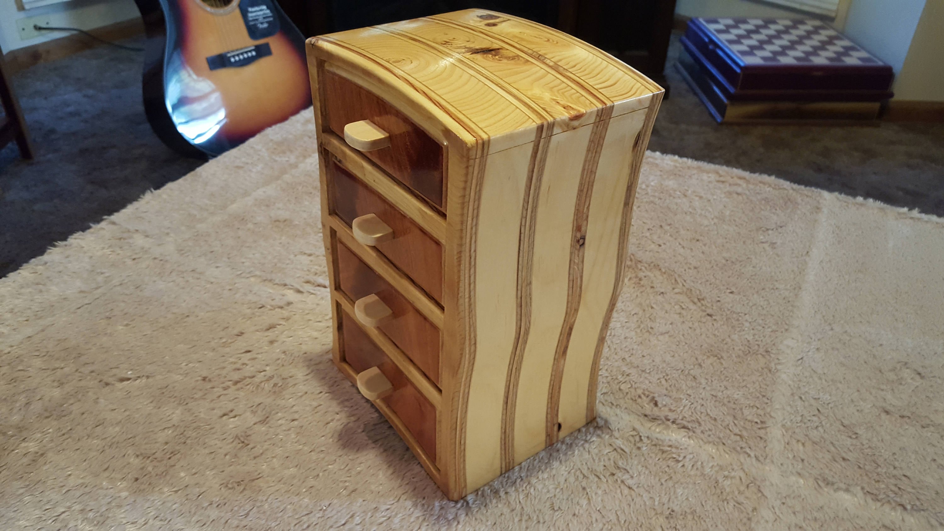 Jewelry box made from mahogany veneer, pine ,and plywood