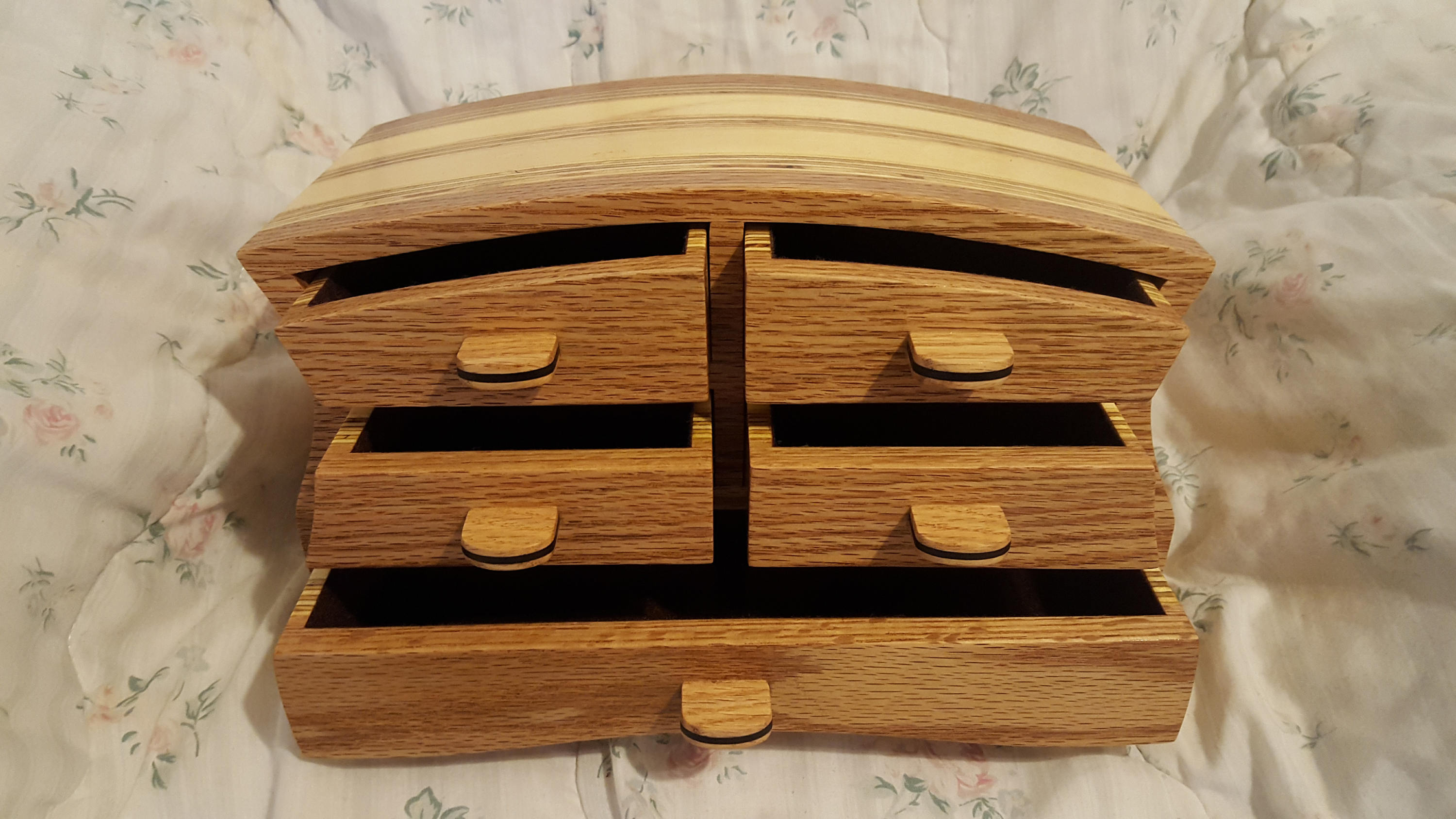 Bandsaw box made from red oak, pine,plywood,and ebony