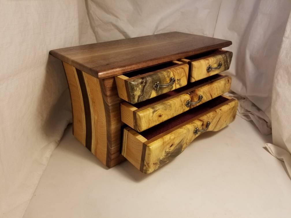 Jewelry/ bandsaw box made from black walnut, douglas fir, plywood, and